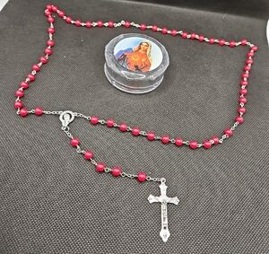 Red Beaded Rosary Beads Or Necklace